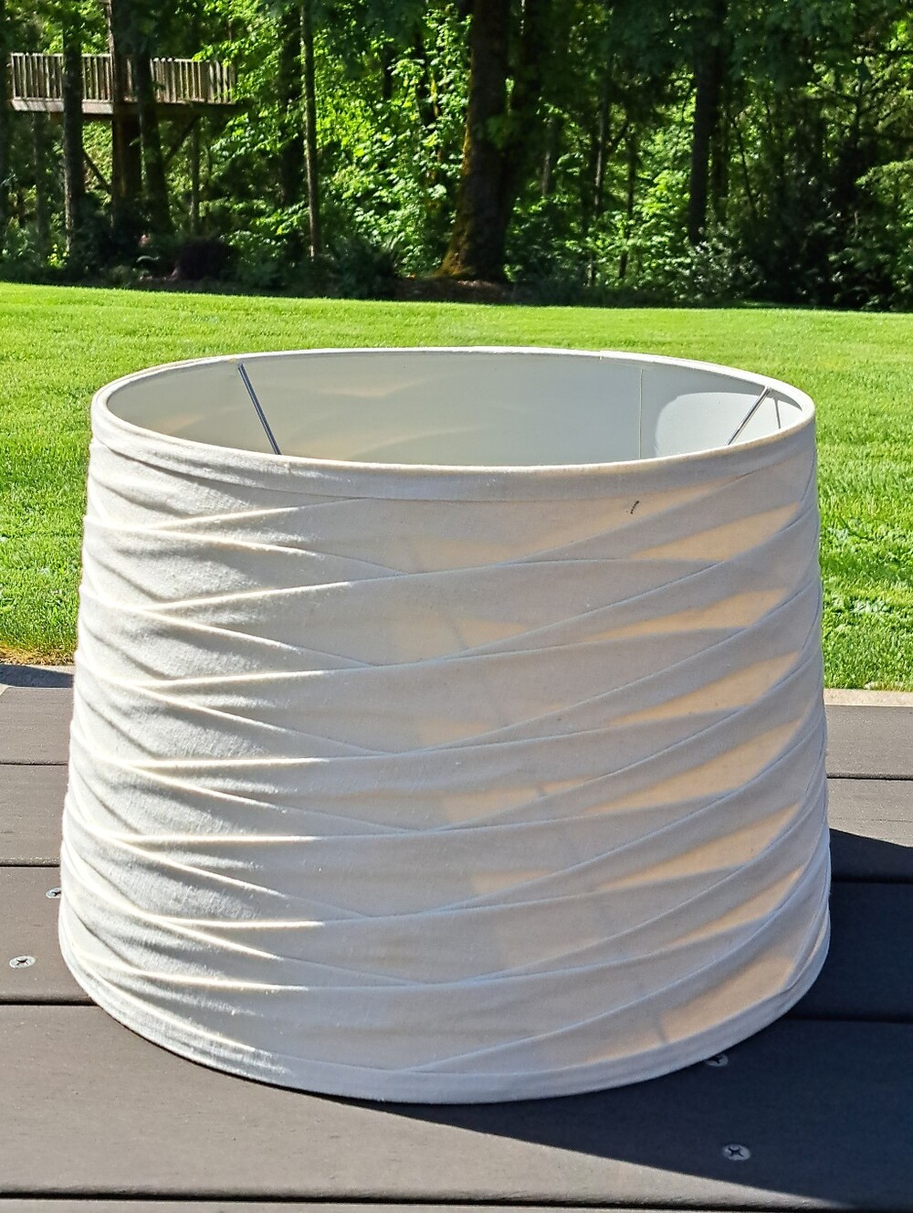 Textured Cream Linen Overlay Drum Lamp Shade 10.25" Tall Large